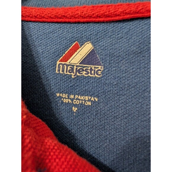Vintage Majestic Chicago Cubs Polo Shirt Men’s Medium Blue Red Trim MLB Cotton - Picture 12 of 13